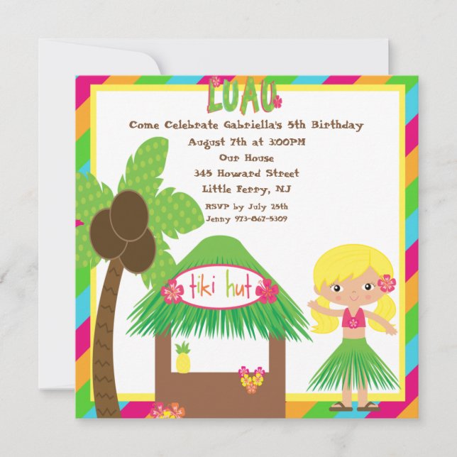Invitación cuadrada del cumpleaños de Luau de la (Anverso)