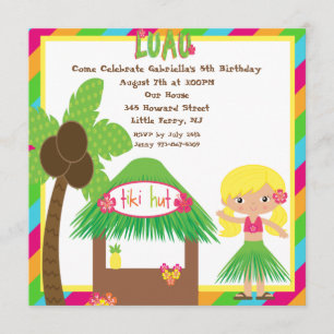 Invitación cuadrada del cumpleaños de Luau de la
