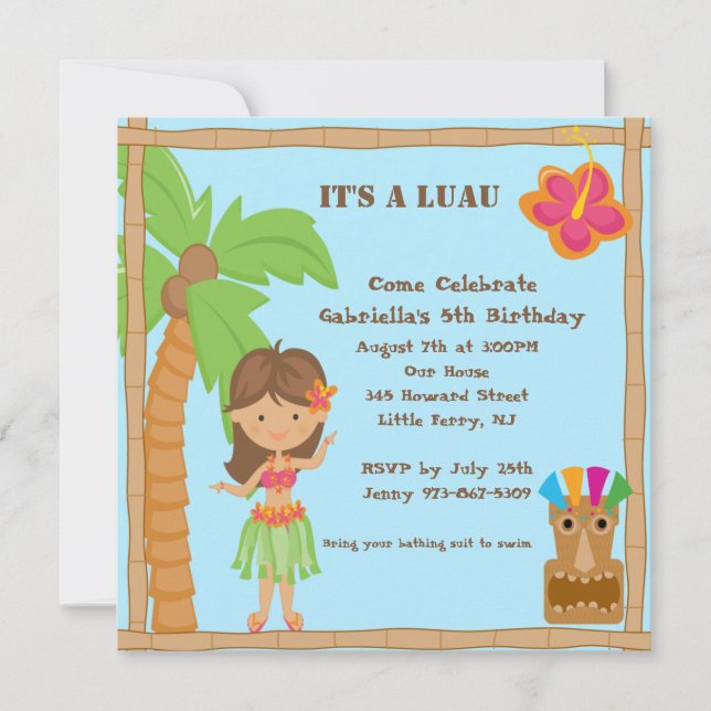 Invitación cuadrada del cumpleaños de Luau del (Anverso)