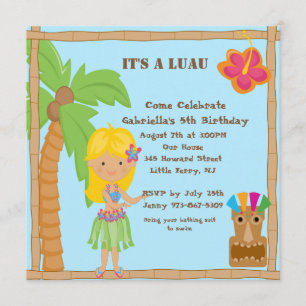 Invitación cuadrada del cumpleaños de Luau del