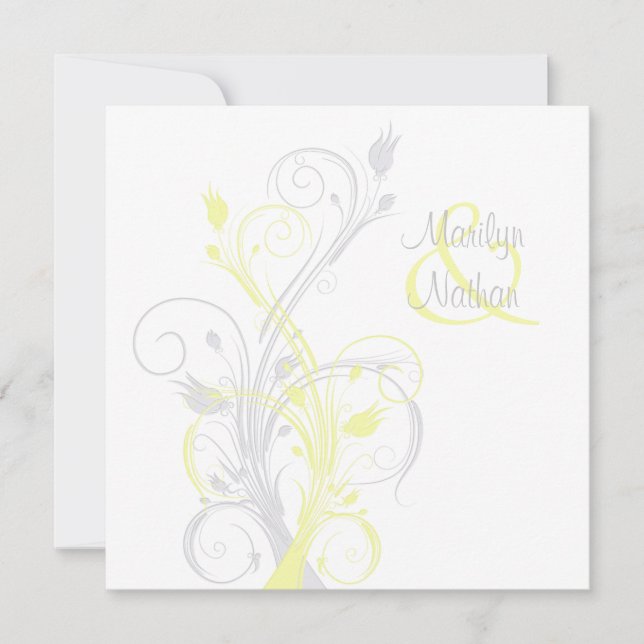 Invitación cuadrada floral amarilla de la boda del (Anverso)