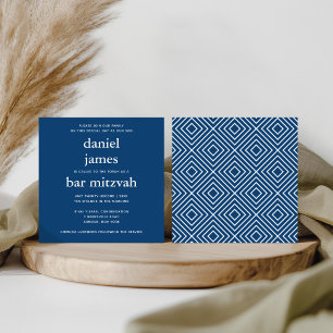 Invitación cuadrada moderna azul marino para Bar M