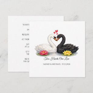Invitación Cuadrada Personalizada Dos Coraçones Un