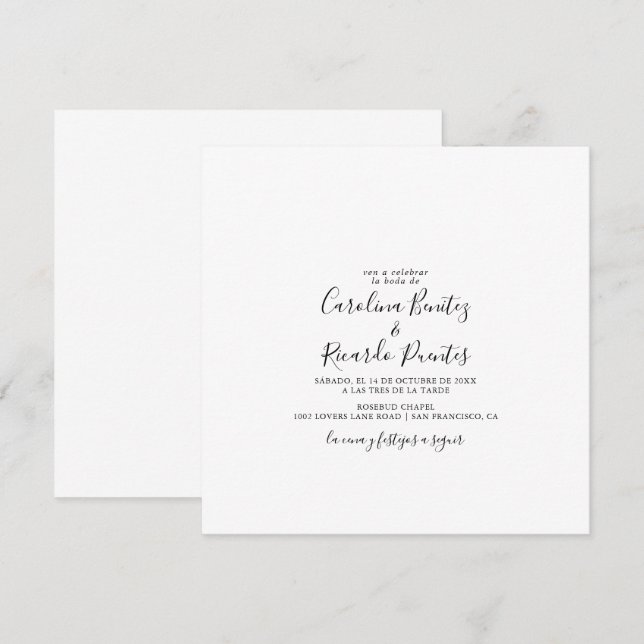 Invitación Cuadrada y Sencilla de Boda (Anverso / Reverso)