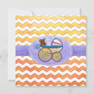 Invitación Cuadrado Baby Shower amarillo y Naranja Chevron