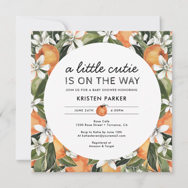 Invitación Cuadrado Baby Shower con tema naranja (Anverso)