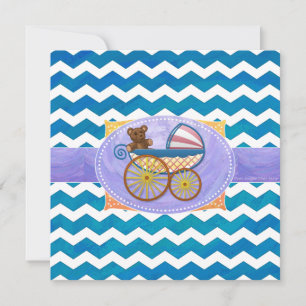 Invitación Cuadrado Baby Shower de Chevron Azul verde azulado