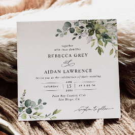 Invitación Cuadrado Boda de color agua Eucalyptus Greenery