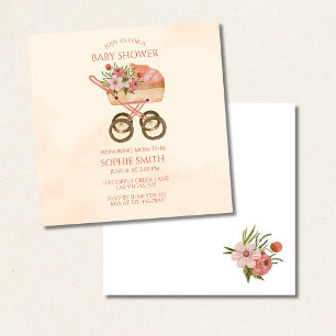 Invitación Cuadrado de Baby Shower floral de portadora de vin