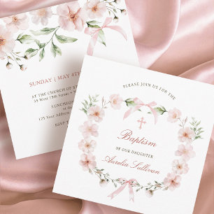 Invitación Cuadrado de bautismo de marco floral rosado de Rub