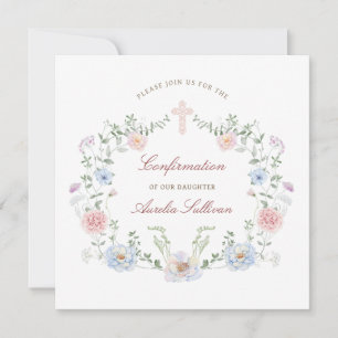 Invitación Cuadrado de confirmación de marco floral elegante