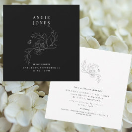Invitación Cuadrado de ducha de novias negras con flores vint