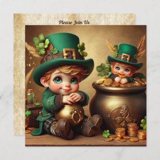 Invitación Cuadrado de Leprechaun, la olla de oro de San Patr