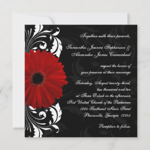 Invitación Cuadrado de margarita rojo, negro y blanco
