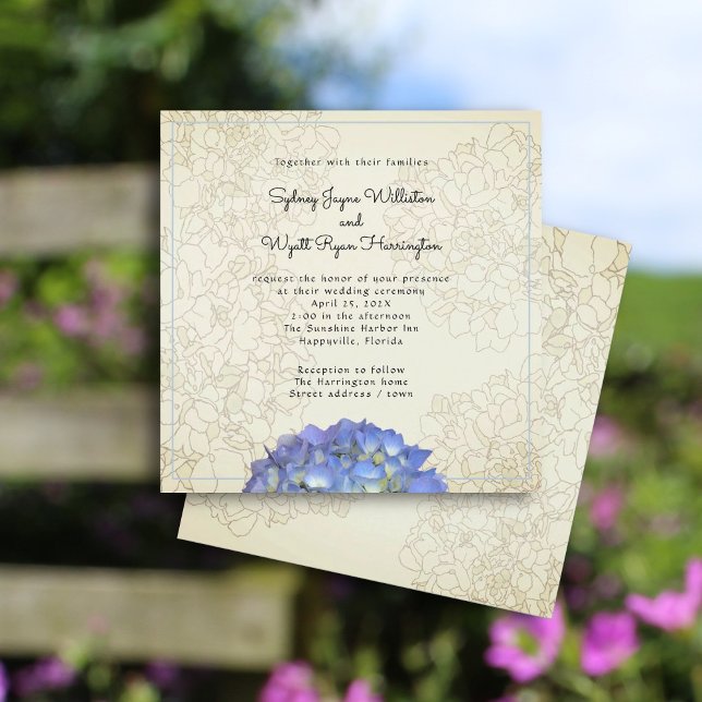 Invitación Cuadrado de Sepia, gráfico floral de Hydrangea Azu (Subido por el creador)