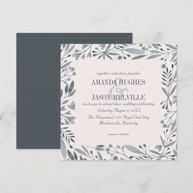 Invitación Cuadrado el | floral botánico de plata el | del (Anverso / Reverso)