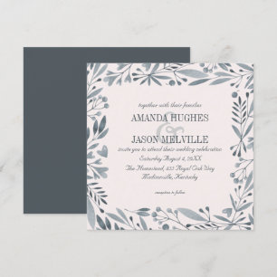 Invitación Cuadrado el floral botánico de plata el del