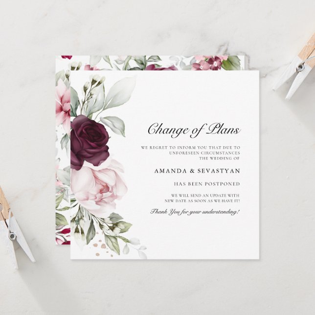 Invitación Cuadrado Floral Boho | Cambio de planes  Anuncios (Anverso/Reverso In Situ)