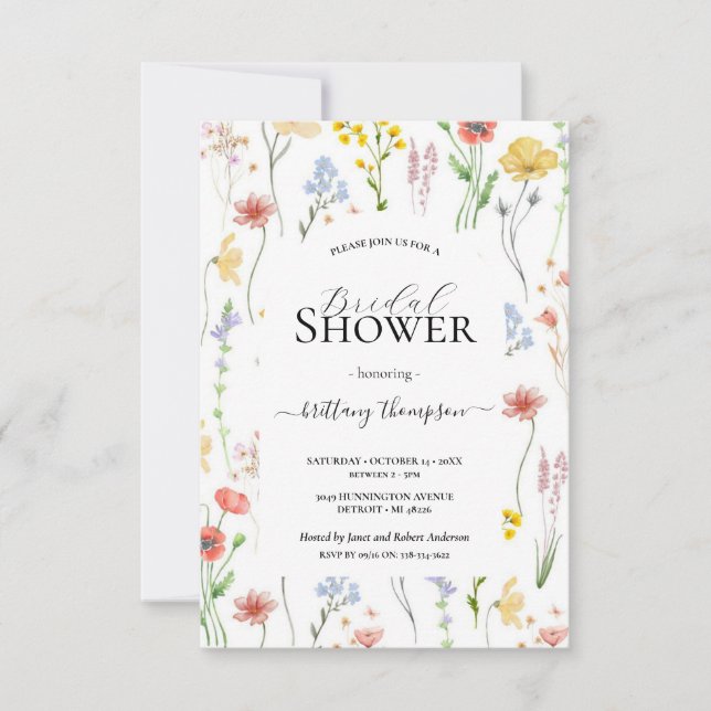 Invitación cuadrado, floral moderno elegante, hojas botánicas (Anverso)