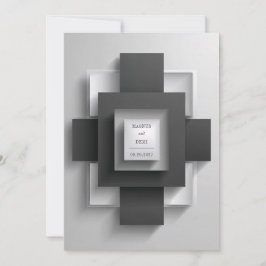 Invitación Cuadrado Geométrico en Capas Minimalista Blanco y 