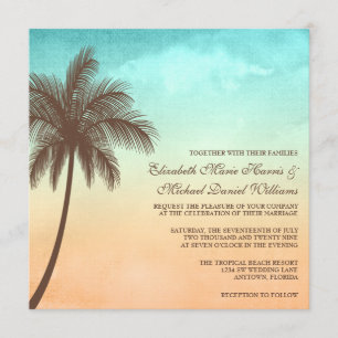 Invitación Cuadrado tropical de la boda de la palmera de la