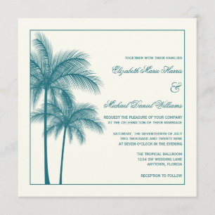 Invitación Cuadrado verde azulado de Ecru de las palmeras