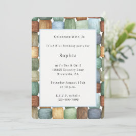Invitación Cuadrados Cumpleaños Verde Marrón Azul Amarillo