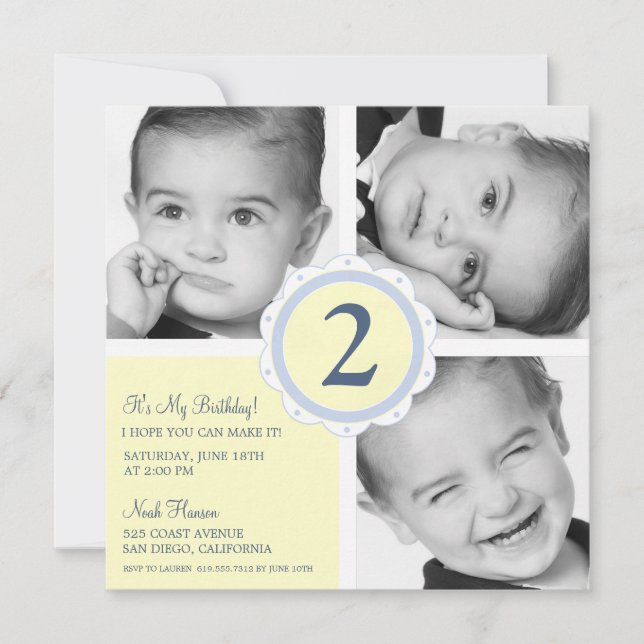 Invitación Cuadrados de la foto del cumpleaños (Anverso)