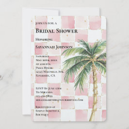 Invitación Cuadrados rosados Tropical Gold Palm Tree Bridal S