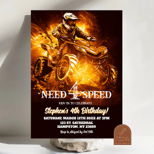 Invitación Cuadriciclo Neon ATV Necesita 4 Velocidades Cumple