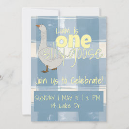 Invitación Cuadrillé Azul y Blanco Un Ganso Tonto