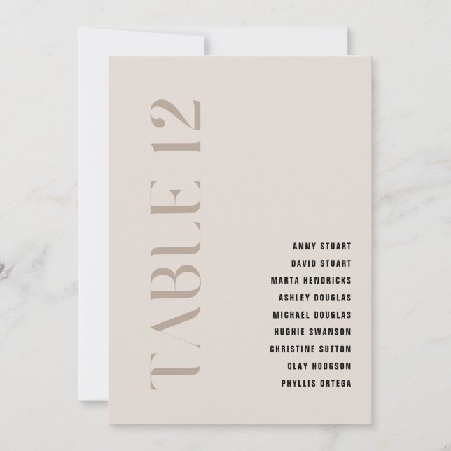 Invitación Cuadro 12 Negrita moderna Boda beige Número de cua (Anverso)