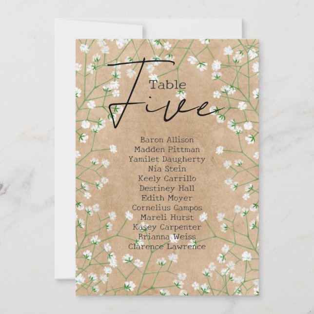 Invitación Cuadro 5 Número de asientos del Boda de gitsophila (Anverso)