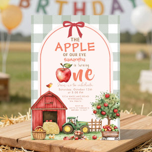 Invitación Cuadro de acuarela de manzana de gingham rojo verd