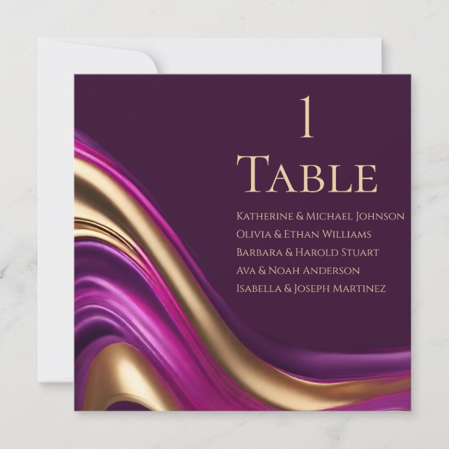 Invitación Cuadro de asientos boda - Fuchsia morada y oro (Anverso)