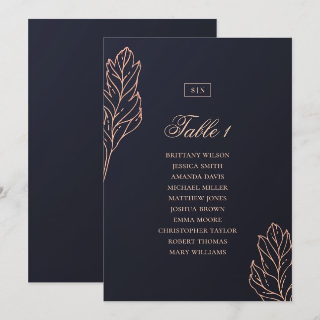 Invitación Cuadro de asientos botánicos de boda elegante de o (Anverso / Reverso)