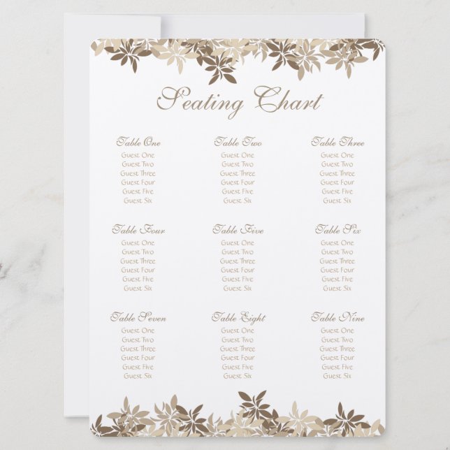 Invitación Cuadro de asientos de hojas de flores estilizadas  (Reverso)