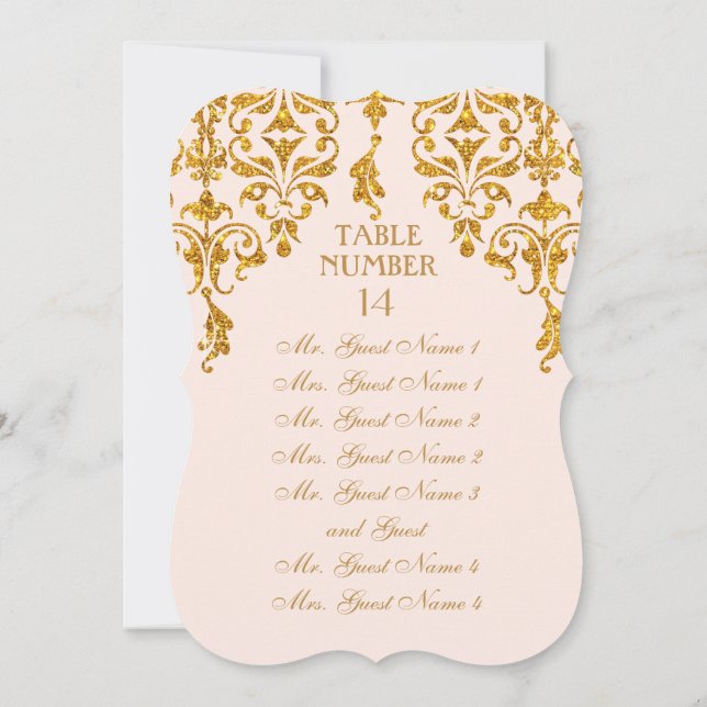 Invitación Cuadro de asientos de mesa Art Nouveau Damask de h (Reverso)