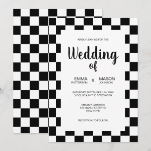 Invitación Cuadro de baldosas clásicas en blanco y negro