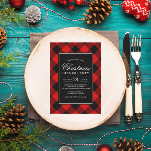 Invitación Cuadro de Búfalo Rojo y Negro 