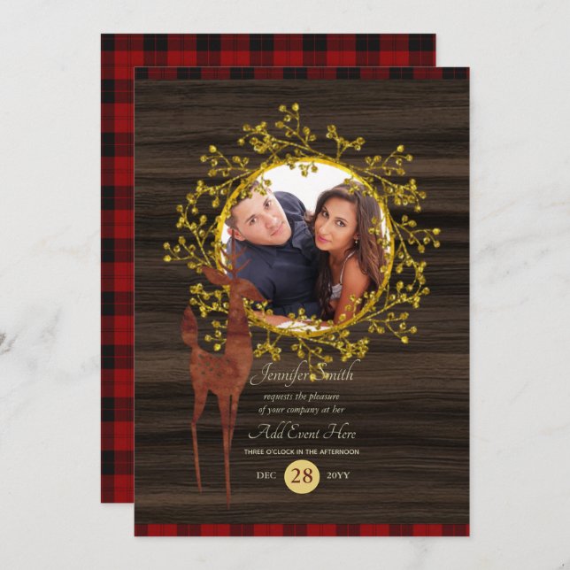 Invitación Cuadro de Búfalo Rústico Ciervo FOTO CUALQUIER EVE (Anverso / Reverso)