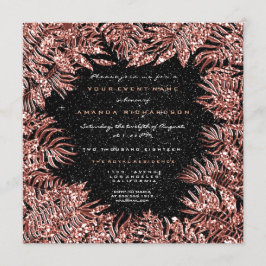 Invitación Cuadro de hojas de helecho rosa dorado cobre brill
