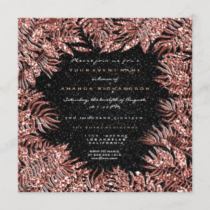 Invitación Cuadro de hojas de helecho rosa dorado cobre brill