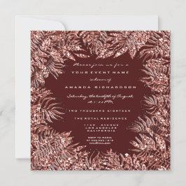 Invitación Cuadro de hojas de helecho tropical en rosa dorado