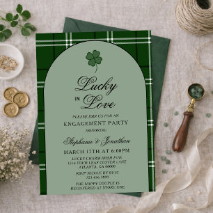 Invitación Cuadro Escocés Verde Tartán Afortunado en la Fiest