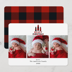 Invitación Cuadro rojo Navideño alegre 3 fotos Foto