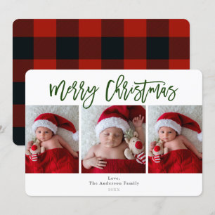 Invitación Cuadro Rojo Verde Feliz Navidad Foto de Vacaciones