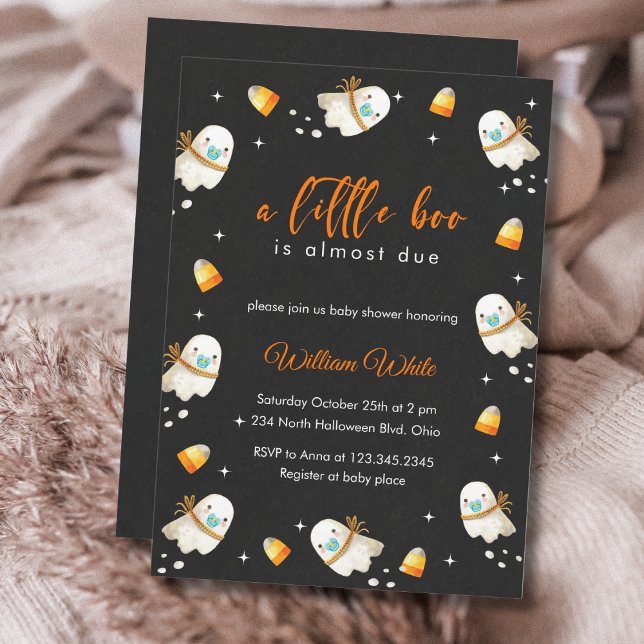 Invitación Cuadros Bebés Fantasma Halloween Fall Baby Shower (Cute Baby Ghost Halloween Fall Baby Shower Invitation)