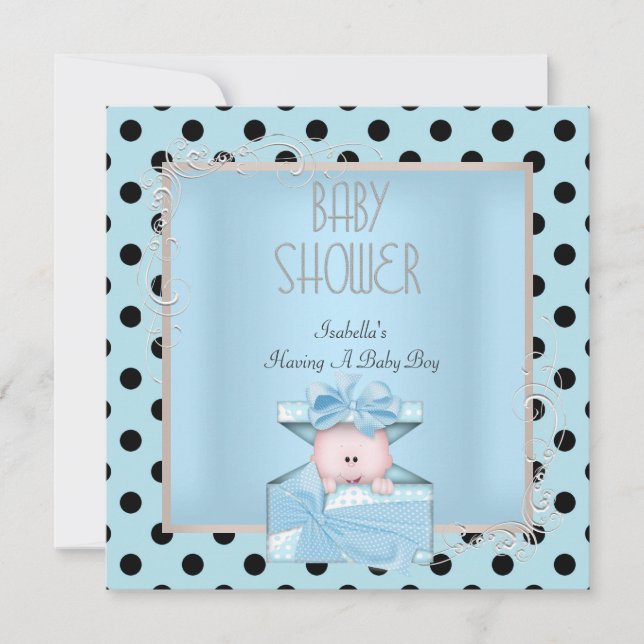 Invitación Cuadros Chico Baby Shower Azul Blanco (Anverso)
