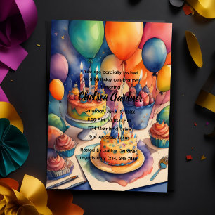 Invitación Cuadros coloridos de los globos de cumpleaños